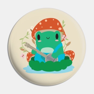 Cottagecore Aesthetic Frog Playing Banjo Mushroom Hat Kawaii Pin