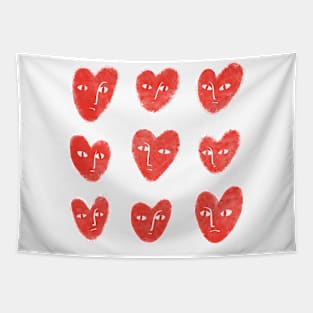 Nine red hearts with confused faces Tapestry