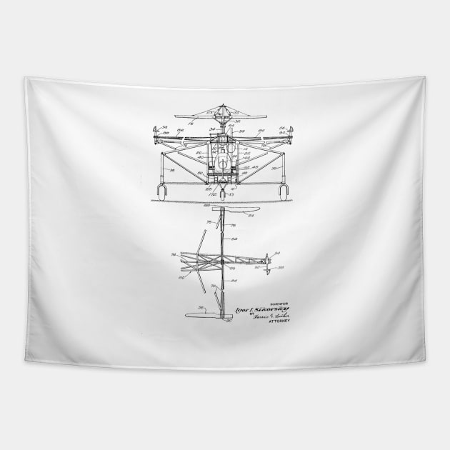 Helicopter Vintage Patent Hand Drawing Tapestry by TheYoungDesigns