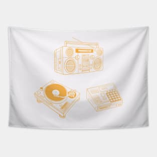 Boombox, Beat Maker, Turntable (Yellow Orange Lines) Analog / Music Tapestry