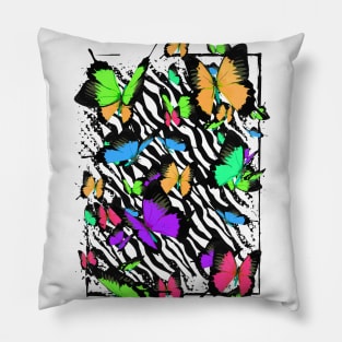 Colorful Papillon - Cute Butterfly - Zebra Pattern - Puzzle Pillow