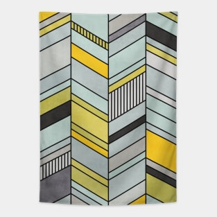 Colorful Concrete Chevron Pattern - Yellow, Blue, Grey Tapestry