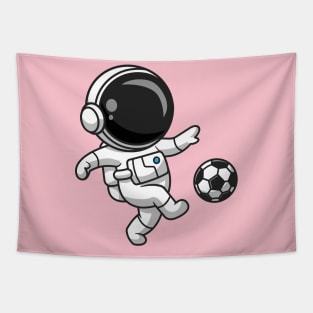 Cute Astronaut Playing Soccer Cartoon Tapestry