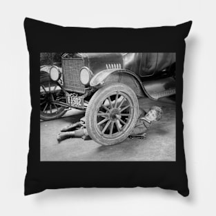 Lady Mechanic, 1920. Vintage Photo Pillow