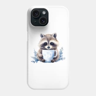 Chubby Raccoon with a cup of coffee winter watercolor Phone Case