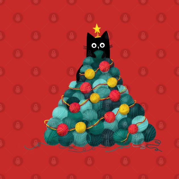 Black Cat in Yarn Christmas Tree by StephersMc