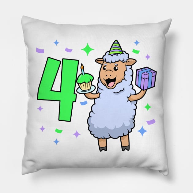 I am 4 with sheep - girl birthday 4 years old Pillow by Modern Medieval Design