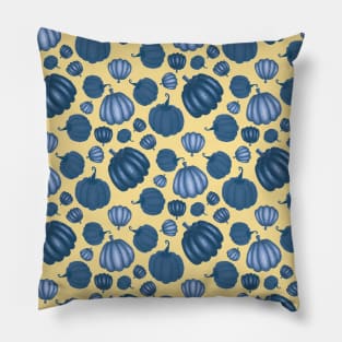 Cute Blue Pumpkin Pattern on Yellow Background Pillow