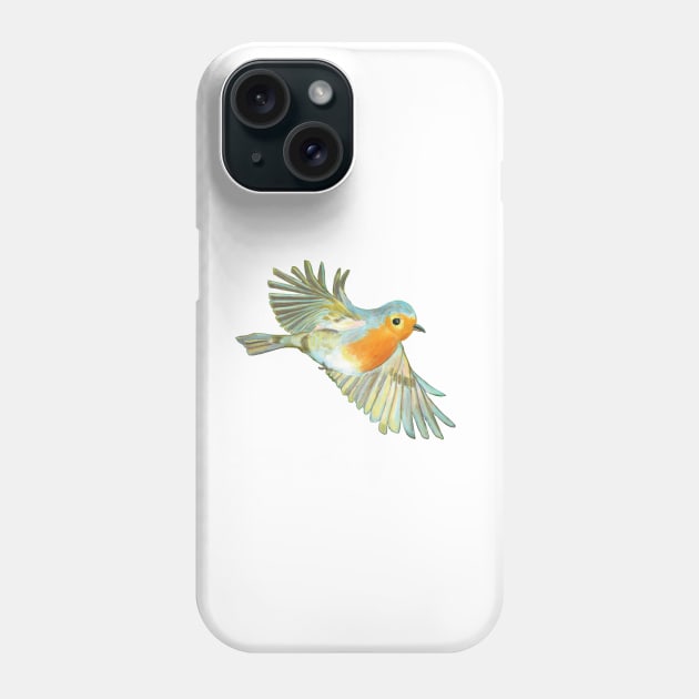 Little Robin Redbreast Flying Phone Case by Julia Doria Illustration