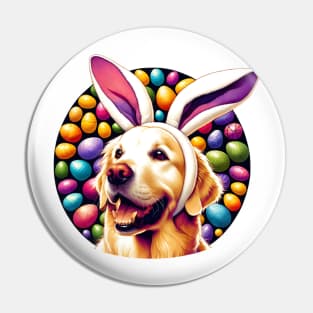 Golden Retriever Welcomes Easter with Bunny Ears Pin