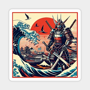The Japanese Robot Samurai with the great wave: 日本のロボット侍 Magnet