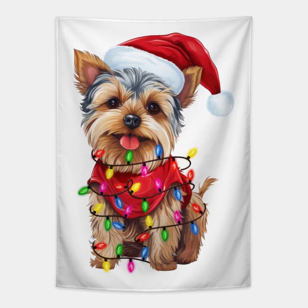 Christmas Yorkshire Terrier Tapestry by Chromatic Fusion Studio