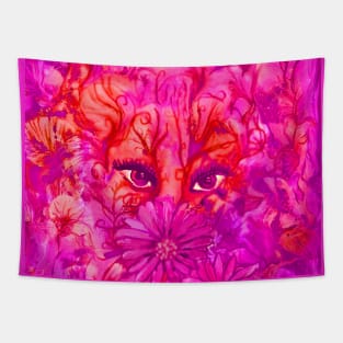 Beautiful Creature Artwork in Bright Pink and Orange Tapestry