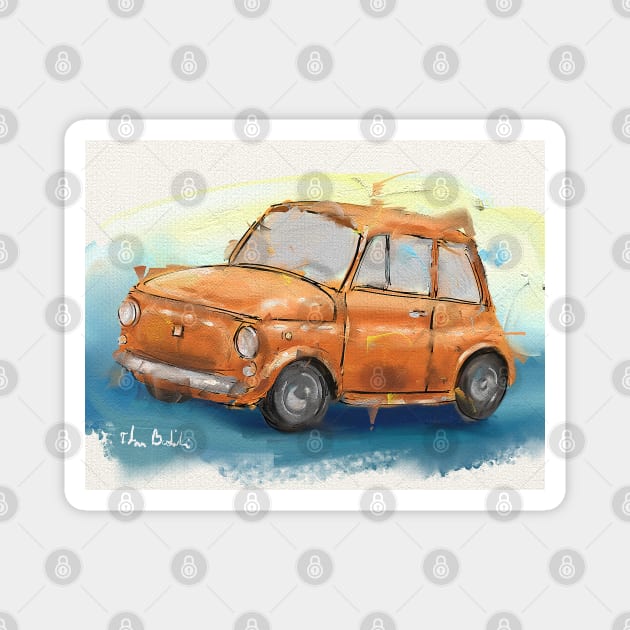 Classic Iconic Orange Fiat 500 Loose Painting Magnet by ibadishi