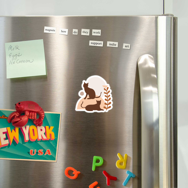 Boho Brown Cats Shapes and Leaves Illustration by CrystalJ 