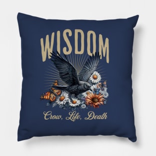 Fullmoon crow and butterflies, witch, Halloween, black crows, raven, corvid, books, magic, witchcraft, Wicca Pillow