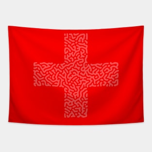 Red Cross Symbol in Abstract Fill Pattern Texture Tapestry