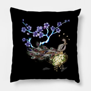 Wonderful elegant peacock with flowers Pillow