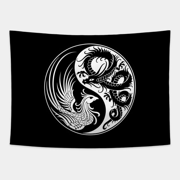 White and Black Dragon Phoenix Yin Yang Tapestry by jeffbartels