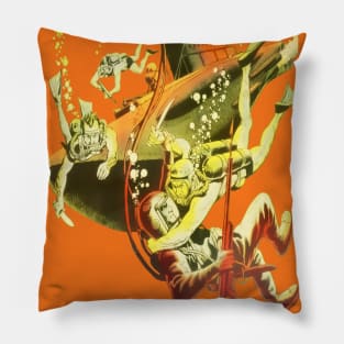 Yellow Submarine Bubbles Water Oxygen Retro Comic Vintage Cartoon Book Pillow