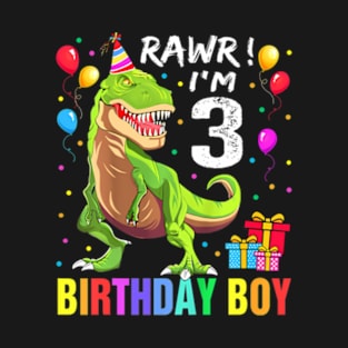 Kids 3 Year Old Shirt 3Rd Birthday Boy T Rex Dinosaur T-Shirt