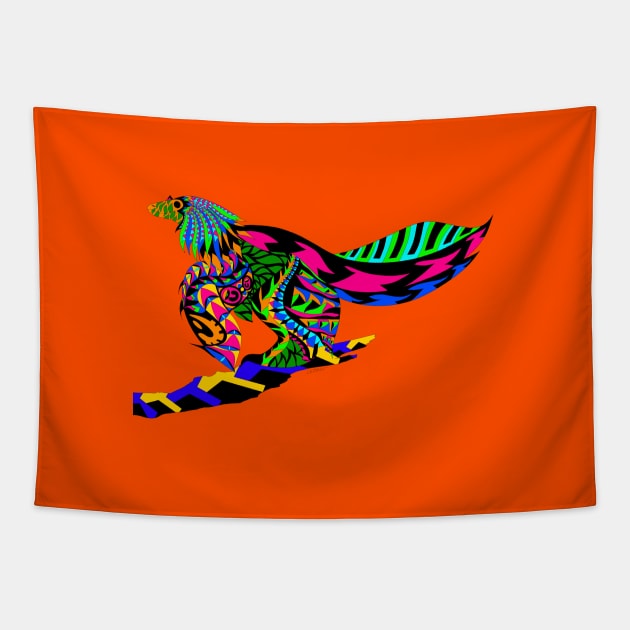 dinosaur in rainbow wings ecopop Tapestry by jorge_lebeau