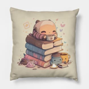 Cozy Reading Time - Cute Kawaii Character Design for Your Reading Nook Pillow