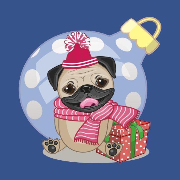 Pug Dog in a hat with gift by amramna