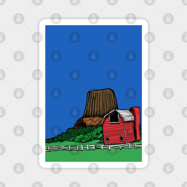 Devils Tower Wyoming and a Red Barn Magnet by silentrob668