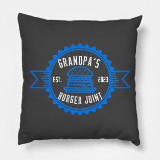 Grandpa's Burger Joint Blue White Design Pillow