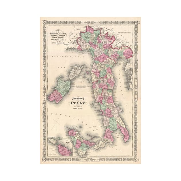 Vintage Map of Italy (1864) by Bravuramedia