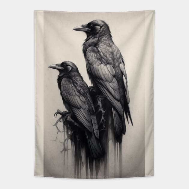 Raven's Reverie - Two Black Crow Art Tapestry by SzlagRPG