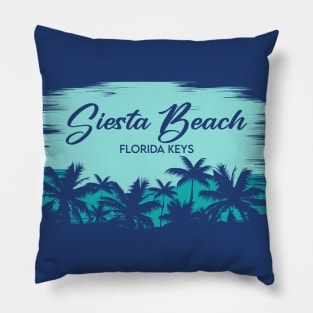 Siesta Beach Siesta Key Florida Retro Beach Landscape with Palm Trees Pillow