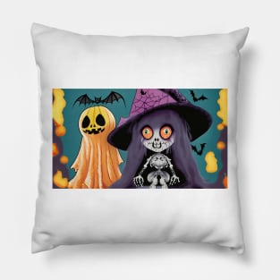 Cartoon Skeleton Doll, Ghost, and Pumpkin Pillow