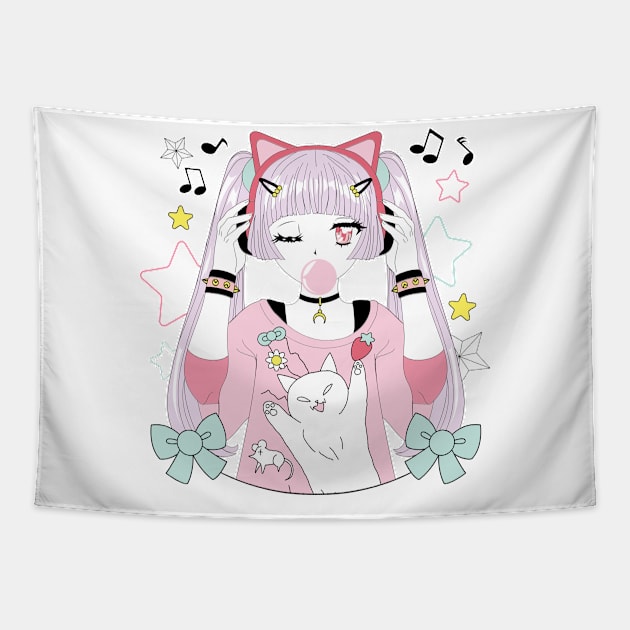 Anime style girl color pink Tapestry by keyanimari