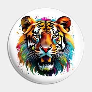 Vibrant Tiger Muzzle: Digital Art for Diverse Mediums Pin