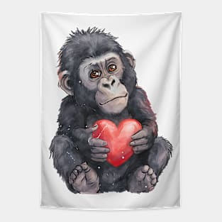 Valentine Mountain Gorilla Holding Heart Tapestry