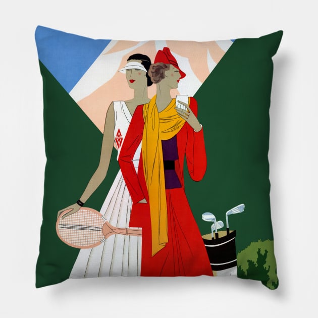 Vintage Travel Poster France Brides Les Bains Pillow by vintagetreasure