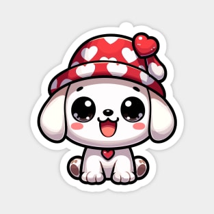 Cute Kawaii Valentine's Puppy with Love hearts Hat Magnet