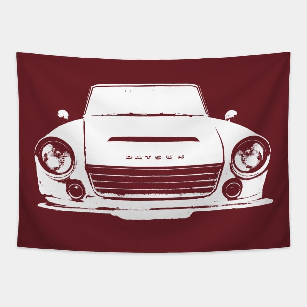 Datsun Roadster 1960s classic car white monoblock Tapestry by soitwouldseem