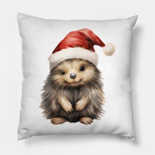 North American Porcupine in Santa Hat Pillow