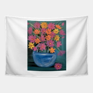 A beautiful bouquet of mixed flowers in a glass vase Tapestry