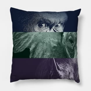 Vegan Herbivore Gorilla Elephant Rhino Collage Pillow