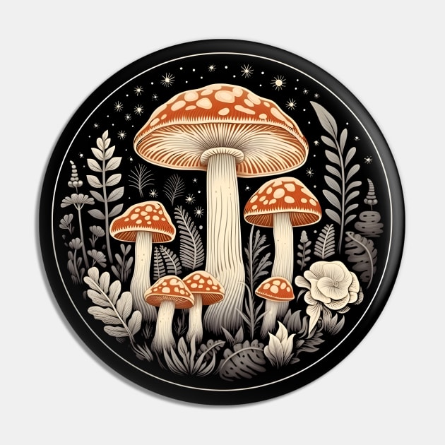 Red Mushrooms Goblincore Botanical Pin by Trippycollage