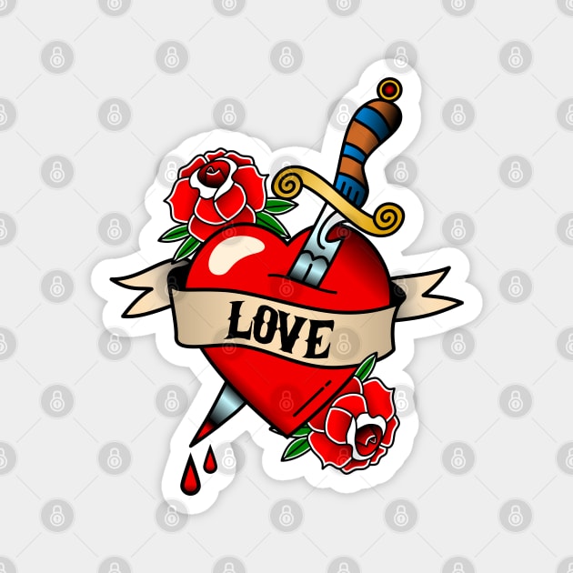 Love Heart - Tattoo Style Magnet by NateArtDesign