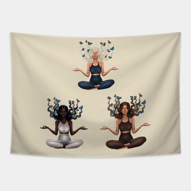 Girls meditating Tapestry by TheDesigNook