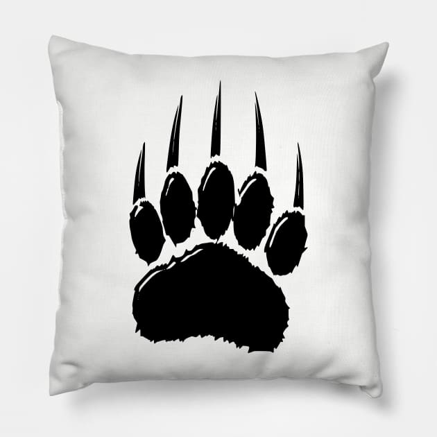 Shiny Black Bear Paw Print Pillow by Braznyc