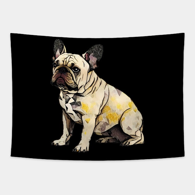 Geometric French Bulldog No. 3: Dark Background (on a no fill background) Tapestry by Puff Sumo