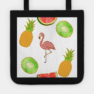 simple, white, flamingo,  yellow, square, pineapple, banana, yellow, orange, juicy, fruit, glitter, gold, summer, pattern, funny, sunny Tote