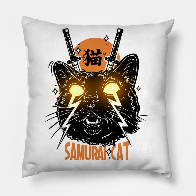 Samurai Cat Pillow by Artthree Studio